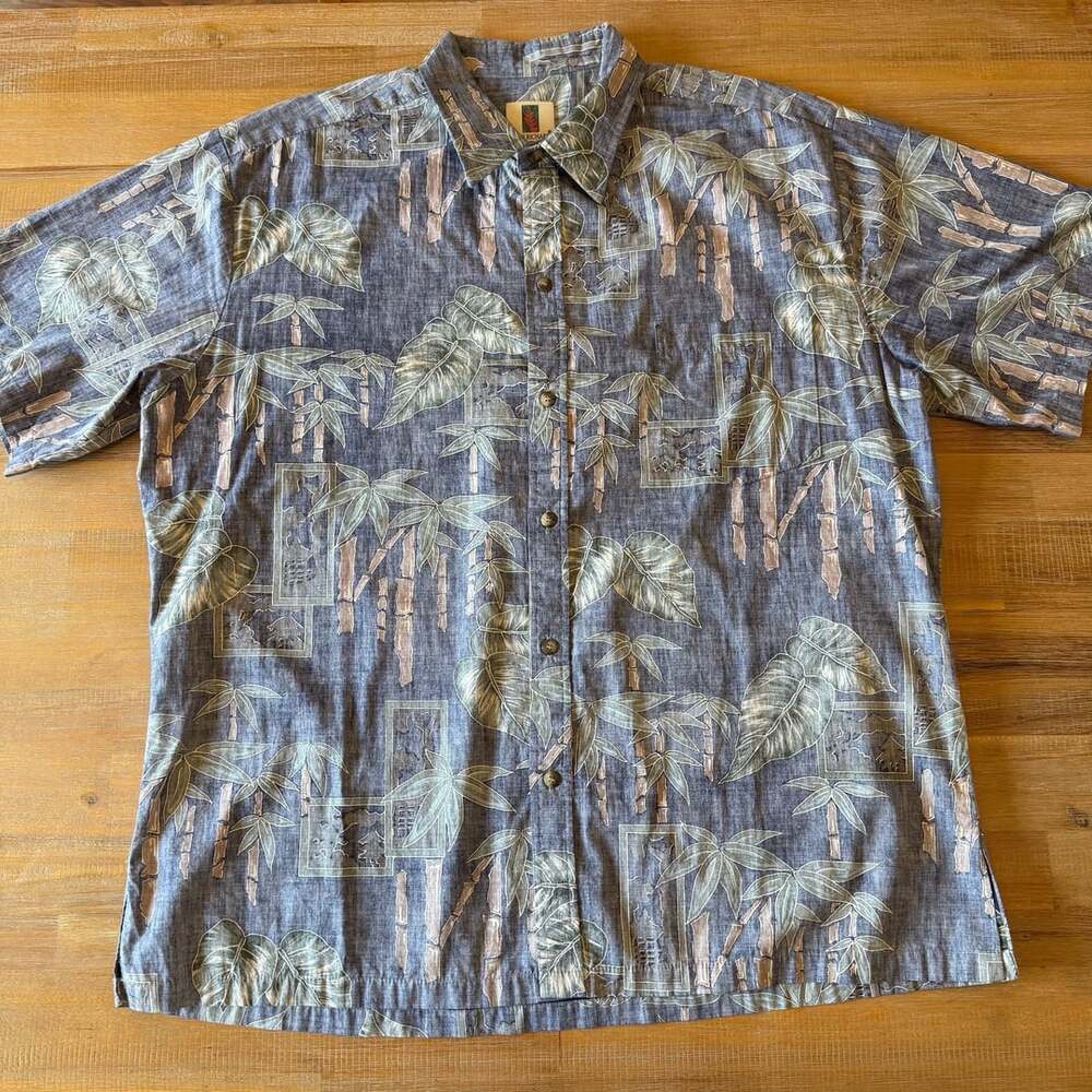 Tori Richard Tropical Hawaiian Shirt Blue Palm Leaf Print Size XL